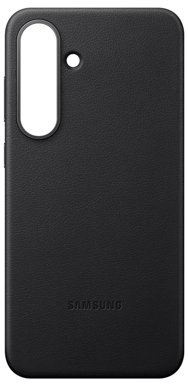 Schwarze Samsung Handyhülle mit strukturierter Oberfläche, mit Kameraausschnitten und einem geprägten Samsung-Logo am unteren Rand.