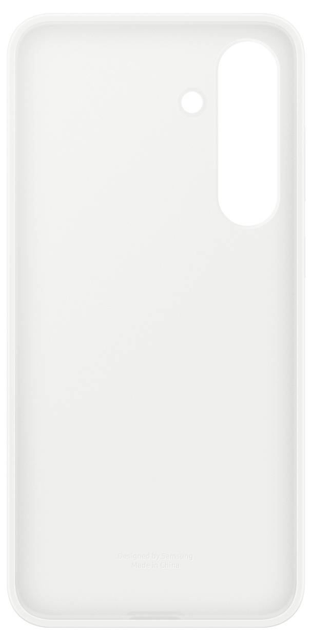 Ein weißes, minimalistisches Smartphone-Gehäuse mit einer Kameraausparung, entwickelt zum Schutz, das eine glatte Textur und ein schlankes Profil zeigt.