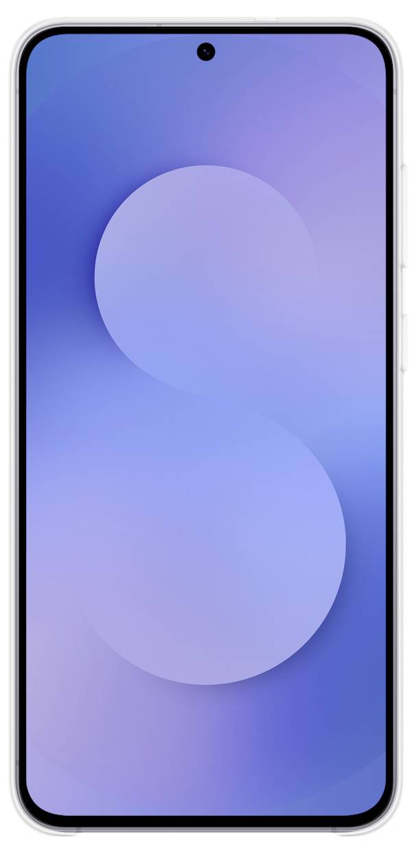 Das Bild zeigt die Frontansicht eines modernen Smartphones mit einem nahtlosen Display und einer mittig positionierten Kameraöffnung an der Oberseite.