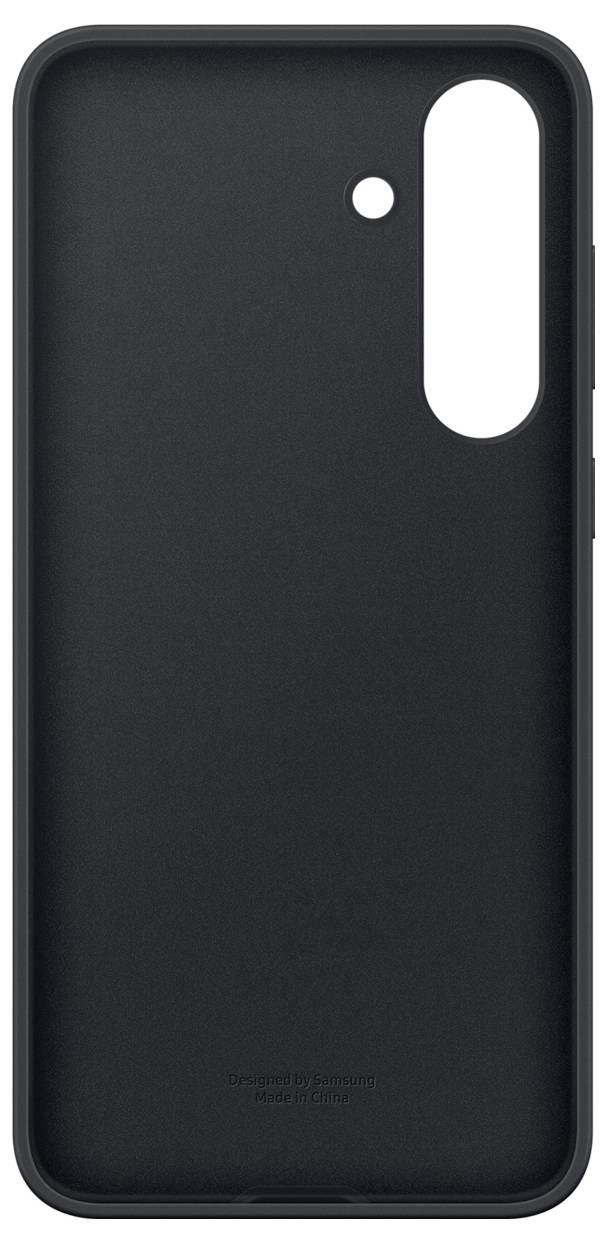 Eine schwarze Handyhülle mit einer Kameraausschnitt oben rechts und einem kleinen Loch darunter. Entwickelt für ein Smartphone.