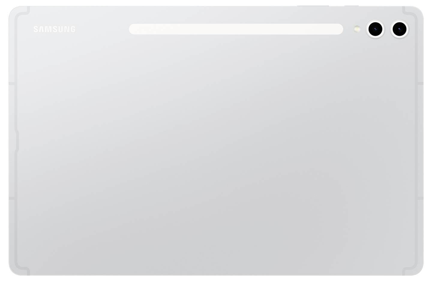 Ein schlankes, silbernes Samsung-Tablet mit zwei Rückkameras und einem minimalistischen Design.