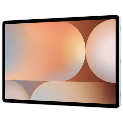 Ein Tablet, das einen abstrakten Hintergrund mit kreisförmigen Formen in Verlaufstönen von Orange und Rosa zeigt, entwickelt, um lebendige Farben zu präsentieren.