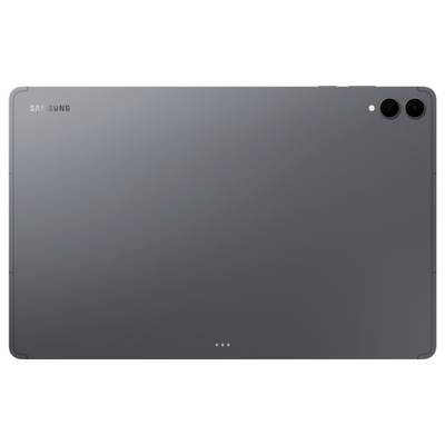 Rückansicht eines dunkelgrauen Samsung-Tablets mit Dual-Kameras in der oberen rechten Ecke.