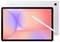 Frontansicht eines Samsung-Tablets mit einem lebhaften, abstrakten rosa und lila Bildschirm, auf dem diagonal ein weißer Stylus platziert ist.