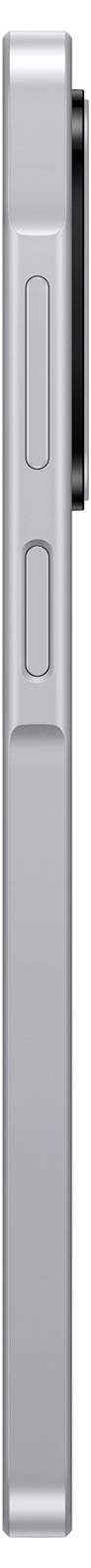Eine Seitenansicht eines schlanken, silbernen Smartphones, das die Lautstärketasten und den Kameraaufsatz auf der rechten Seite zeigt.