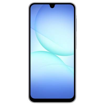 Frontansicht eines Smartphones mit einem großen, leuchtend blauen Bildschirm. Das Handy hat eine kleine Notch oben, die eine Frontkamera enthält.