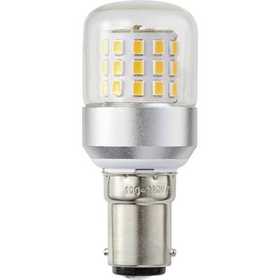 Eine LED-Glühbirne mit silberner Basis und zylindrischer Form, die mehrere kleine orangefarbene Lichtsegmente unter einer durchsichtigen Oberabdeckung aufweist.