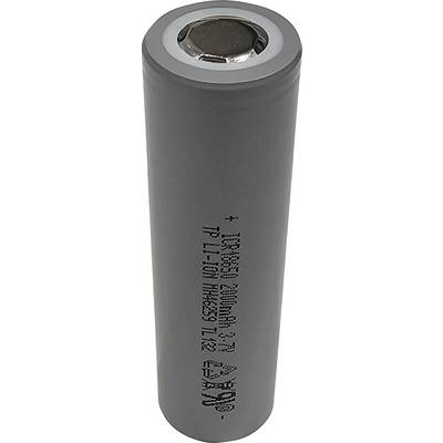 Eine graue zylindrische Batterie mit der Aufschrift 'Li-ion 18650', die 3,7 Volt und eine Kapazität von 2600 mAh anzeigt.