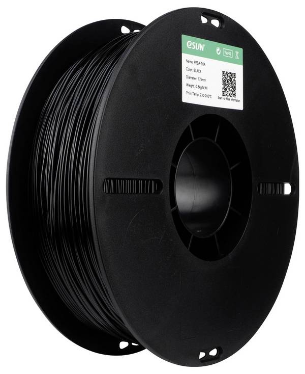 ESUN PEBA-90A Black  Filament PEBA Geringe Dichte, Highspeed Filament, hohe Zugfestigkeit, flexibel 1.75 mm 1 kg Schwarz  1 St.