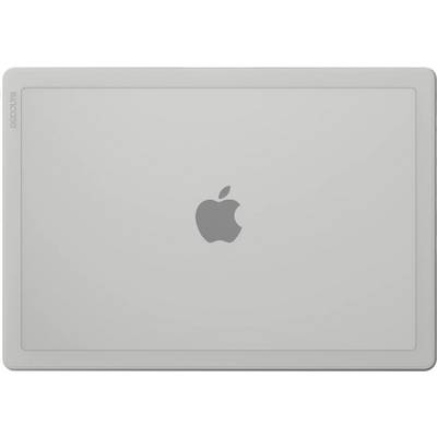 Ein Laptop-Deckel mit einer silbernen Oberfläche und einem Logo, das einen Apfel mit einem Biss zeigt, mittig auf der Fläche platziert.