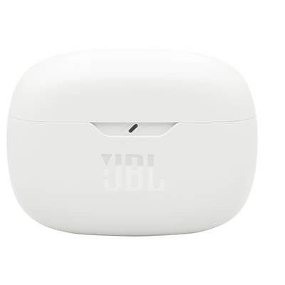 Weißes JBL-Ohrhörer-Ladeetui mit Logo auf der Vorderseite.