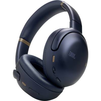 Ein Paar schwarzer Over-Ear-Kopfhörer mit elegantem, modernem Design, mit einem auffälligen Logo auf der Ohrmuschel und gepolstertem Kopfbügel.