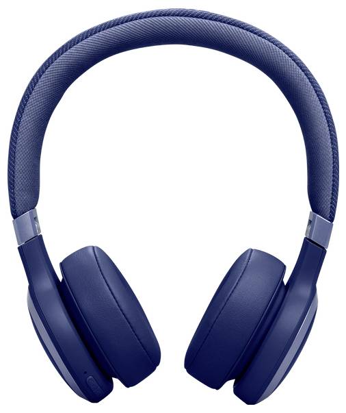 Blaue Over-Ear-Kopfhörer mit gepolsterten Ohrmuscheln und verstellbarem Kopfbügel.
