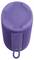 Ein violetter zylindrischer Lautsprecher mit einem strukturierten Stoffbezug, versehen mit einem Tragegriff und einem auffälligen Ausrufezeichensymbol auf der Oberseite.