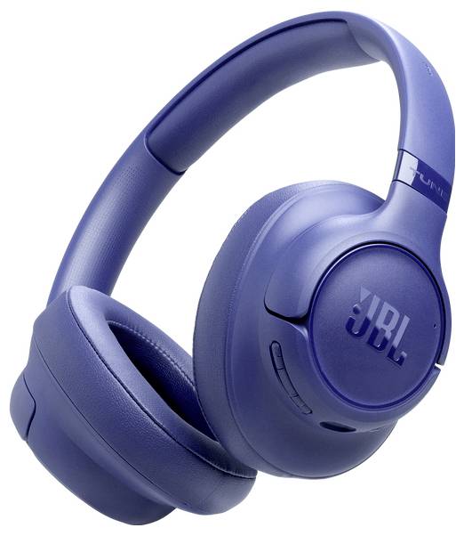 Blaue kabellose Over-Ear JBL-Kopfhörer mit gepolsterten Ohrmuscheln und verstellbarem Kopfbügel.