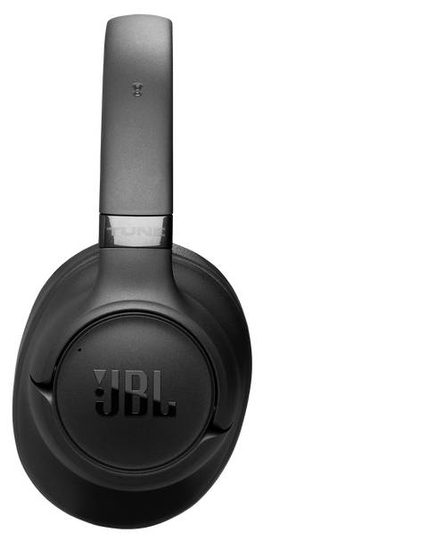 Schwarzer JBL Over-Ear-Kopfhörer, Ansicht von rechts, zeigt Markenlogo, glattes Design und gepolsterte Ohrenmuschel.