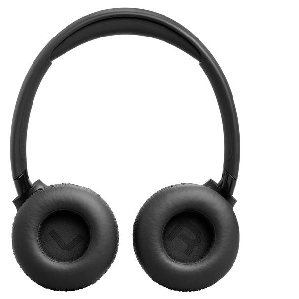 Schwarze Over-Ear-Kopfhörer mit gepolsterten Ohrmuscheln, gekennzeichnet mit „L" und „R", die die linke und rechte Seite anzeigen.