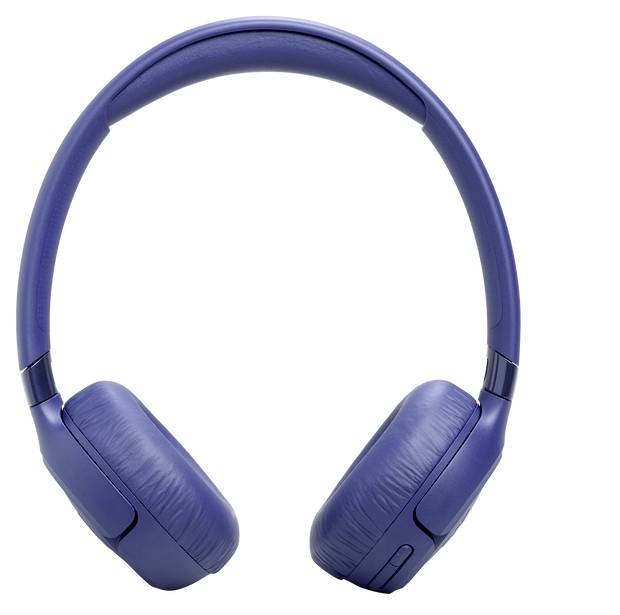 Blaue kabellose Over-Ear-Kopfhörer mit gepolsterten Ohrmuscheln und flexiblem Kopfbügel vor einem weißen Hintergrund.