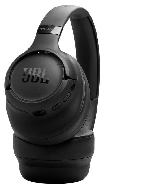 Schwarze JBL Over-Ear-Kopfhörer, Modell TUNE 760NC, mit Geräuschunterdrückungsfunktion und kompaktem, faltbarem Design.