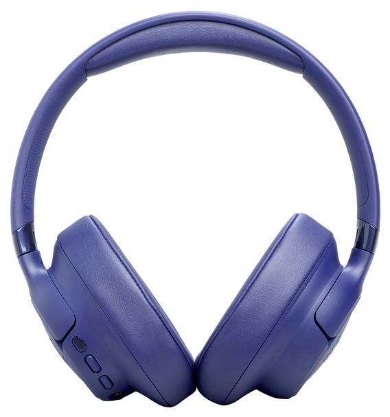 Blaue Over-Ear-Kopfhörer mit gepolsterten Ohrmuscheln und Kontrolltasten an der Seite.