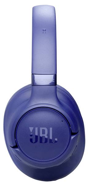 Blaue Over-Ear-Kopfhörer mit "JBL"-Logo auf der Ohrmuschel.