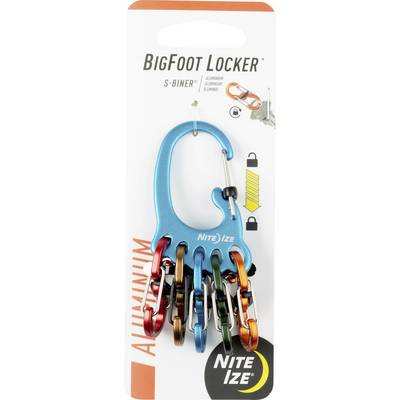 Nite Ize BigFoot Locker S-Biner mit mehrfarbigen Haken. Aus Aluminium gefertigt, entwickelt zum Tragen und Organisieren von Gegenständen.
