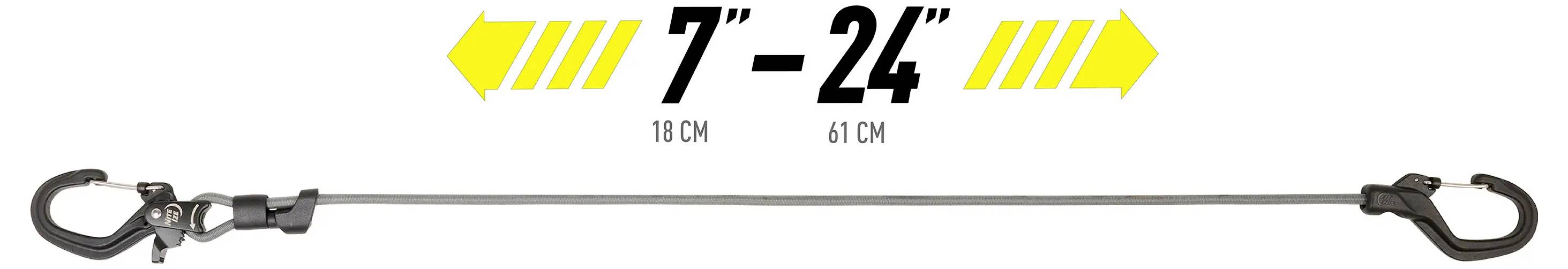 Teleskopstab verlängert sich von 18 cm (7 Zoll) auf 61 cm (24 Zoll), gezeigt mit Haken an beiden Enden.