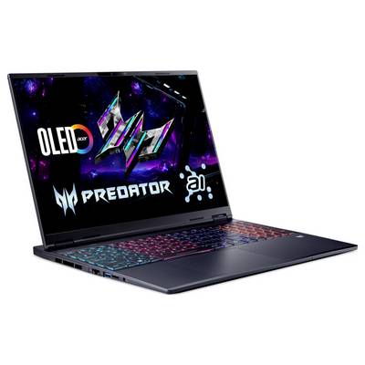 Acer Predator Gaming-Laptop mit einem OLED-Display, das Grafiken und Logos zeigt. Die Tastatur ist mit mehrfarbigen LED-Lichtern hinterleuchtet.