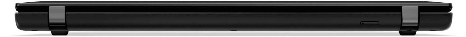 Ein geschlossener, schlanker, schwarzer Laptop aus seitlicher Perspektive, der sein kompaktes Design und die Scharnierverbindung zeigt.
