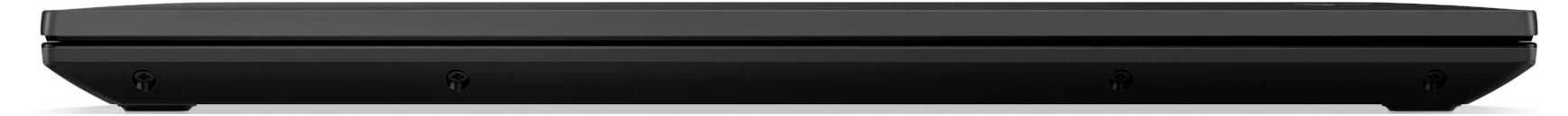 Ein geschlossener schwarzer Laptop, von der Seite betrachtet, der ein schlankes, dünnes Design zeigt.