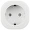 Eine weiße elektrische Steckdose mit zwei kreisrunden Öffnungen und einem Erdungsanschluss, oben rechts mit '16' und '250' beschriftet.