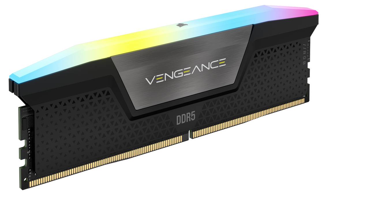 Vengeance DDR5 RAM-Modul mit RGB-Beleuchtung auf der Oberseite, entwickelt für Hochleistungs-Computing und Gaming-Systeme.