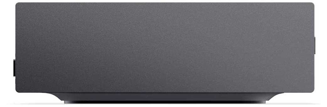 Ein schlankes, minimalistisches schwarzes elektronisches Gerät mit rechteckiger Form, von vorne betrachtet, ohne sichtbare Logos oder Tasten.