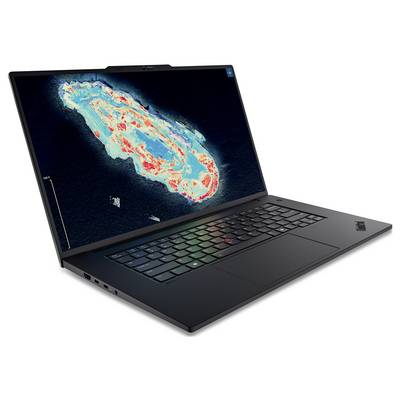 Ein schwarzer Laptop, der eine Thermalkarte einer Insel auf seinem Bildschirm zeigt und Temperaturunterschiede hervorhebt. Der Laptop ist leicht nach links geneigt.