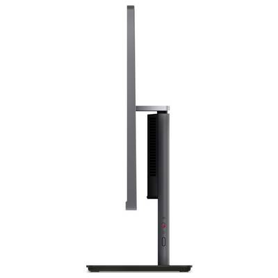 Seitenansicht eines dünnen, modernen Flachbildschirms mit minimalistischem Design, der einen schlanken Profil und einen schmalen Ständer zeigt.