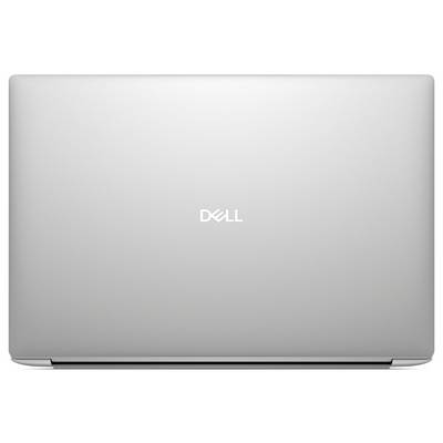 Ein silberner Dell-Laptop, geschlossen, mit zentriertem Dell-Logo auf dem Deckel.