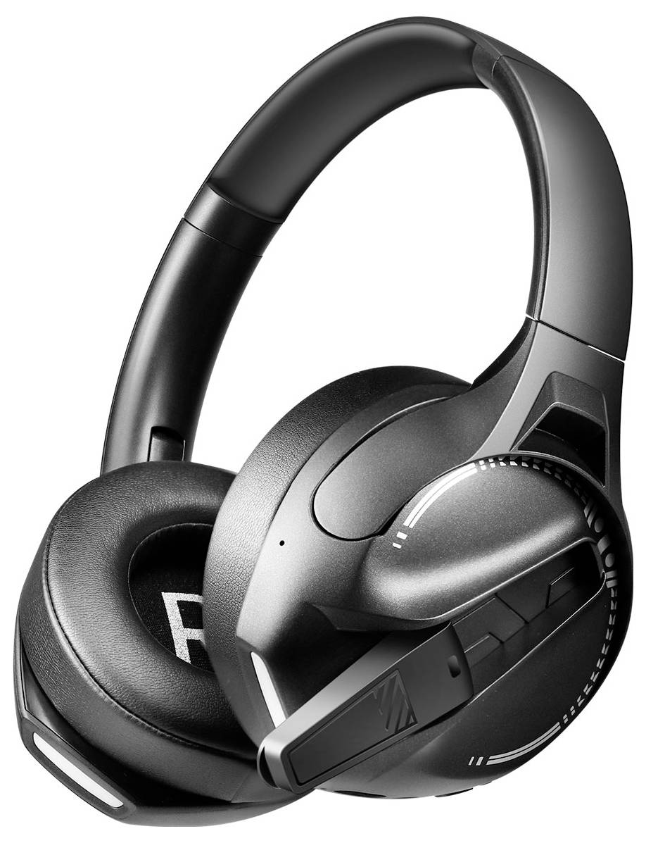 Schwarzer Over-Ear Gaming-Kopfhörer mit integriertem, verstellbarem Mikrofon, mit ergonomischem Design und gepolsterten Ohrmuscheln für Komfort.