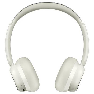 Weiße Over-Ear-Kopfhörer mit gepolsterten Ohrmuscheln, von vorne dargestellt.