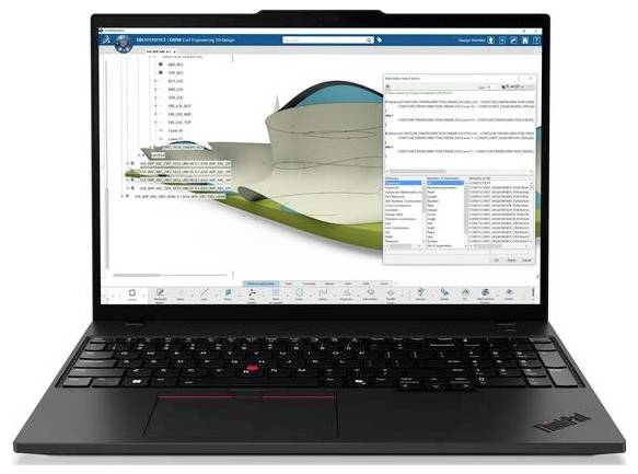 Ein Laptop zeigt ein 3D-Modell auf dem Bildschirm. Die Software scheint technischer Natur zu sein, möglicherweise zur Konstruktion oder Analyse.