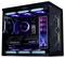 Ein Gaming-PC mit RGB-Beleuchtung, der Komponenten wie eine GeForce-RTX-Karte und ein digitales Display präsentiert. Das Innere ist durch ein transparentes Seitenpanel sichtbar.