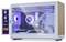 Ein schlanker, weißer Gaming-PC mit LED-Beleuchtung und sichtbaren internen Komponenten. Das Seitenpanel zeigt Temperatur und Datum an: '88°C', '2020-12-31'.