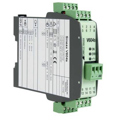 Ein elektronisches Modul mit der Bezeichnung 'Sineax V604s' mit einem grünen Anschlussblock und Anzeigen für 'ON' und 'ERR'.