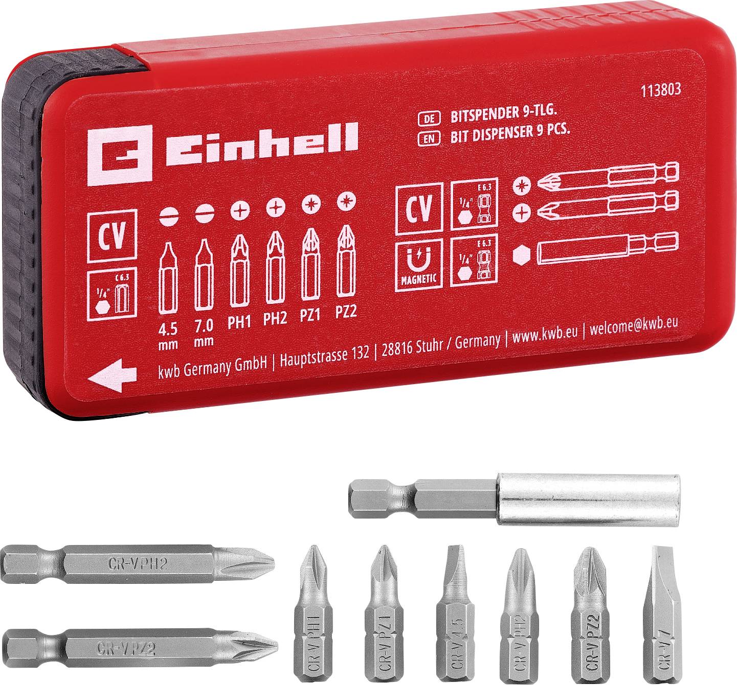Einhell 113803 Bit-Set 9teilig Schlitz, PH, PZ