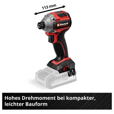 'Akkuschlagschrauber mit hohem Drehmoment, kompakter und leichter Bauweise. Länge: 113 mm.'