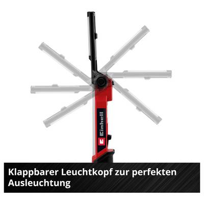'Klappbarer Leuchtkopf zur perfekten Ausleuchtung' zeigt eine Lampe mit verstellbarem Kopf, die flexibel für optimale Beleuchtung positioniert werden kann.