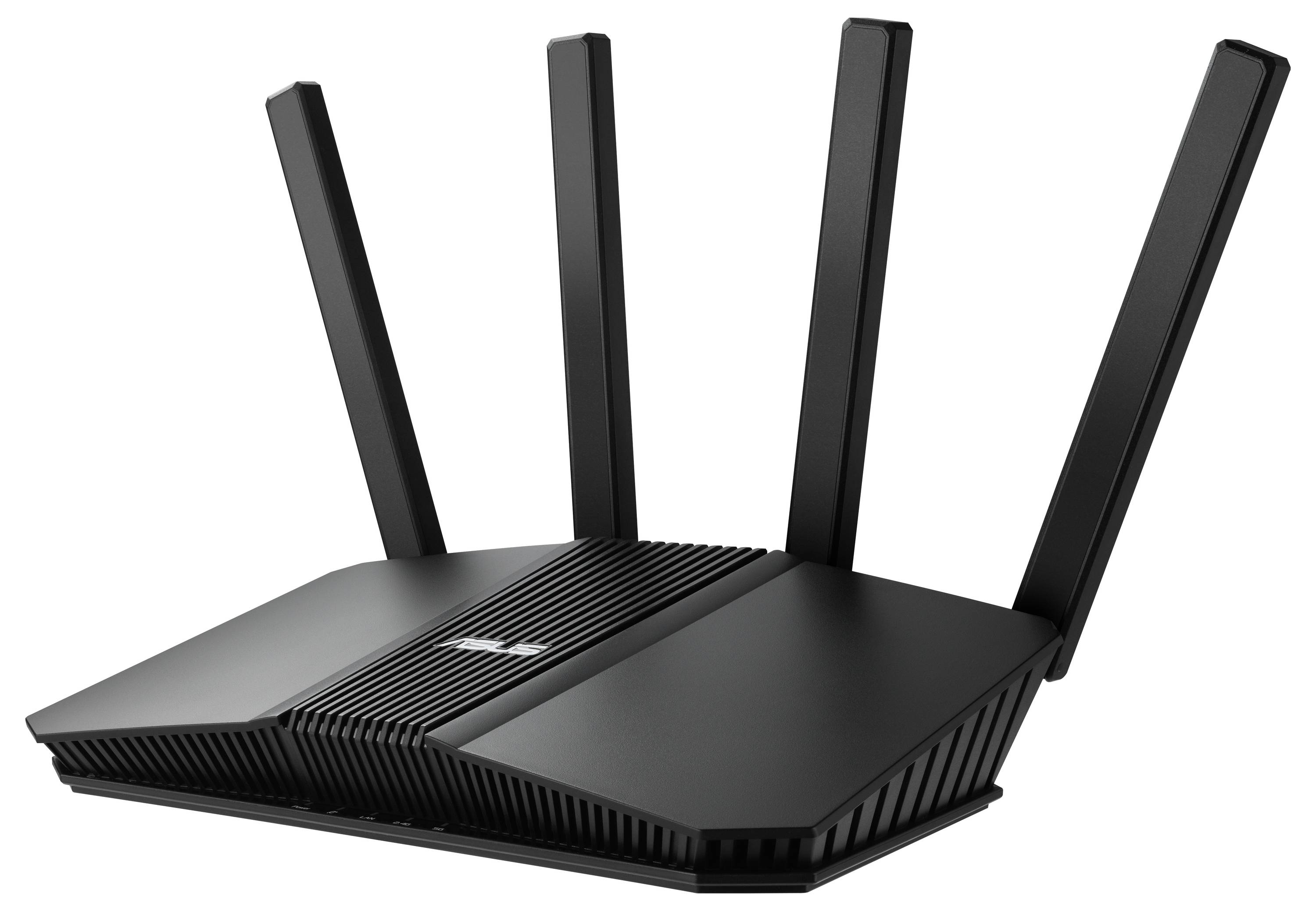 Ein schwarzer drahtloser Router mit vier Antennen, entwickelt für hochgeschwindigkeits Internetverbindungen.