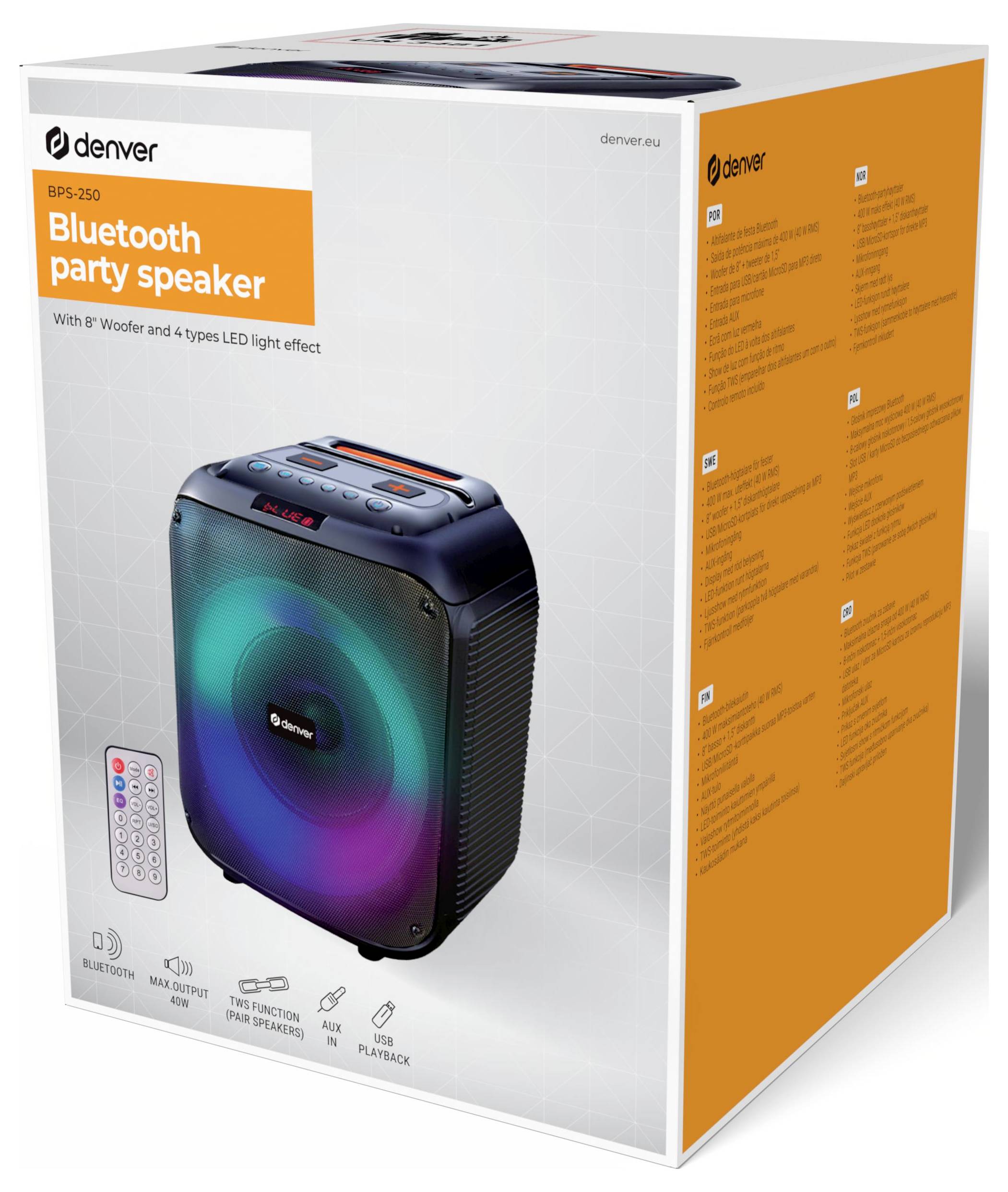 Denver BPS-250 Bluetooth® Lautsprecher AUX, tragbar, USB Schwarz-3