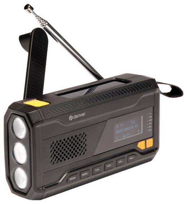 Denver SCD-2033 Notfallradio DAB+, UKW USB  Akku-Ladefunktion, Handkurbel, wiederaufladbar, Powerbank-Funktion Schwarz