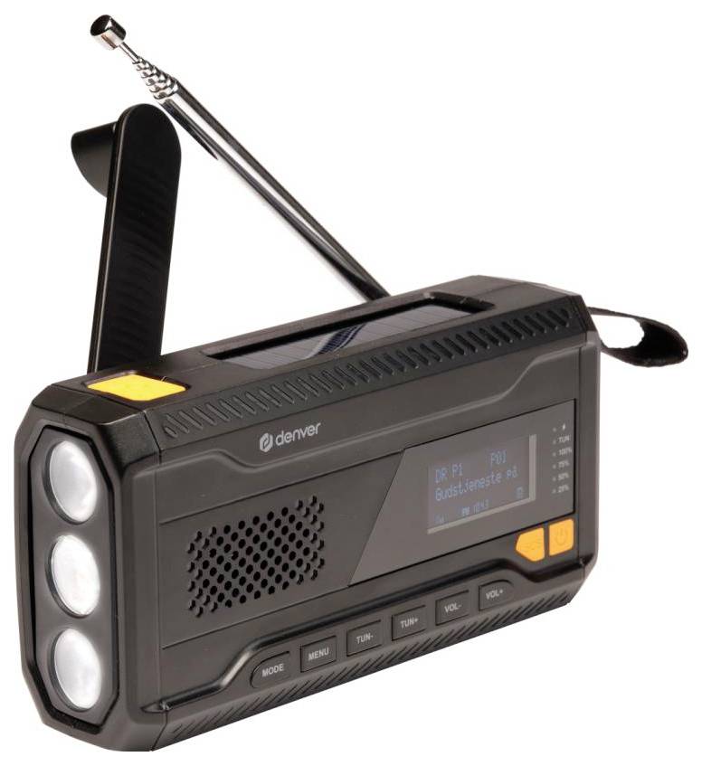 Denver SCD-2033 Akku-Radio DAB+, FM DAB+, UKW Akku-Ladefunktion, Handkurbel, wiederaufladbar, Powerbank-Funktion Schwarz