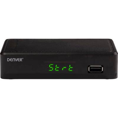 Eine digitale TV-Konverterbox mit der Anzeige "Strt" in grüner Farbe auf der Frontplatte, mit einem USB-Anschluss an deren rechter Seite.